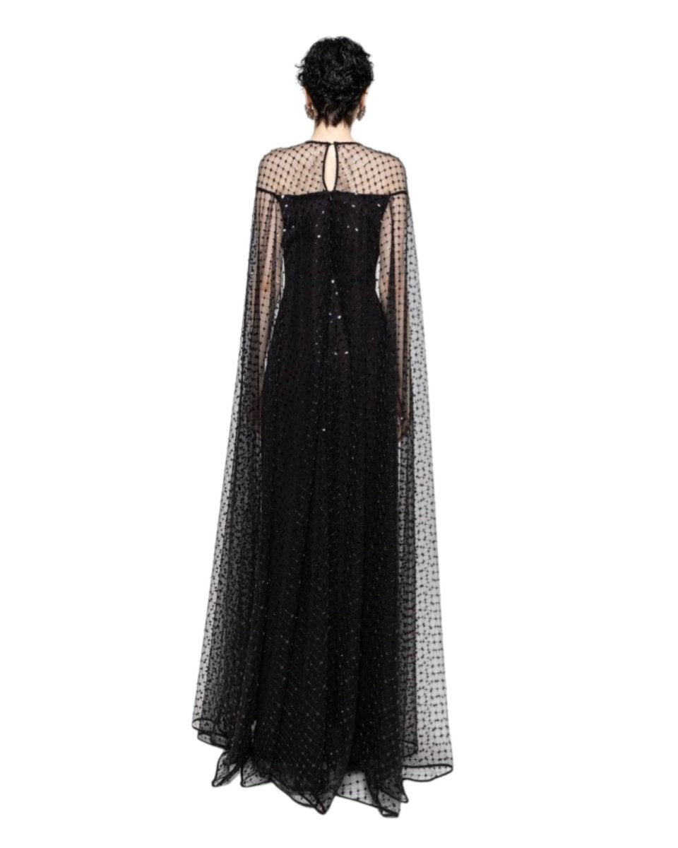 EMBELLISHED CAPE EVENING GOWN - Nakhle.Ets - Dresses