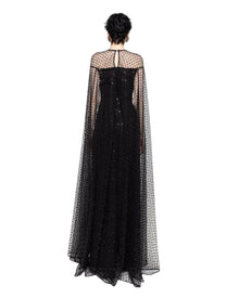EMBELLISHED CAPE EVENING GOWN