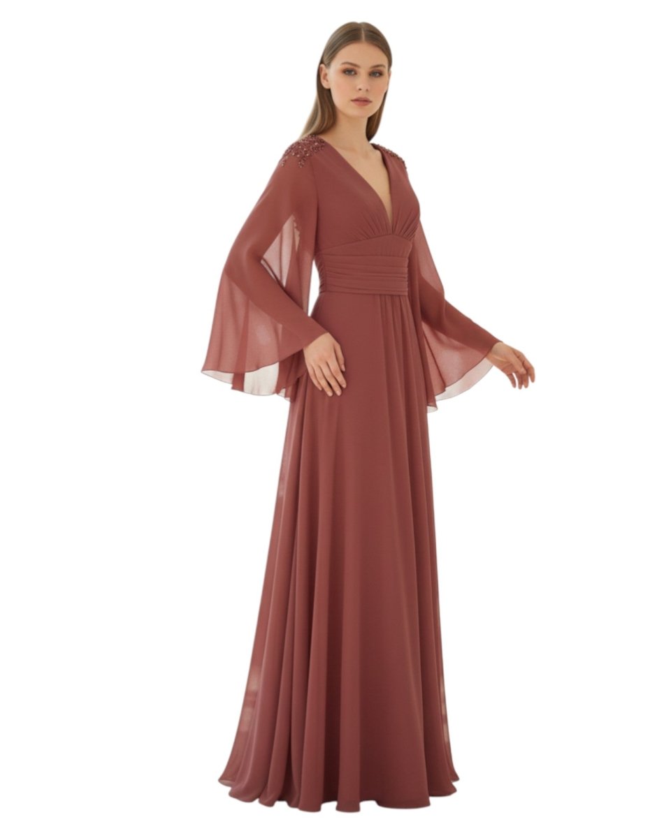 EMBELLISHED CHIFFON EVENING GOWN