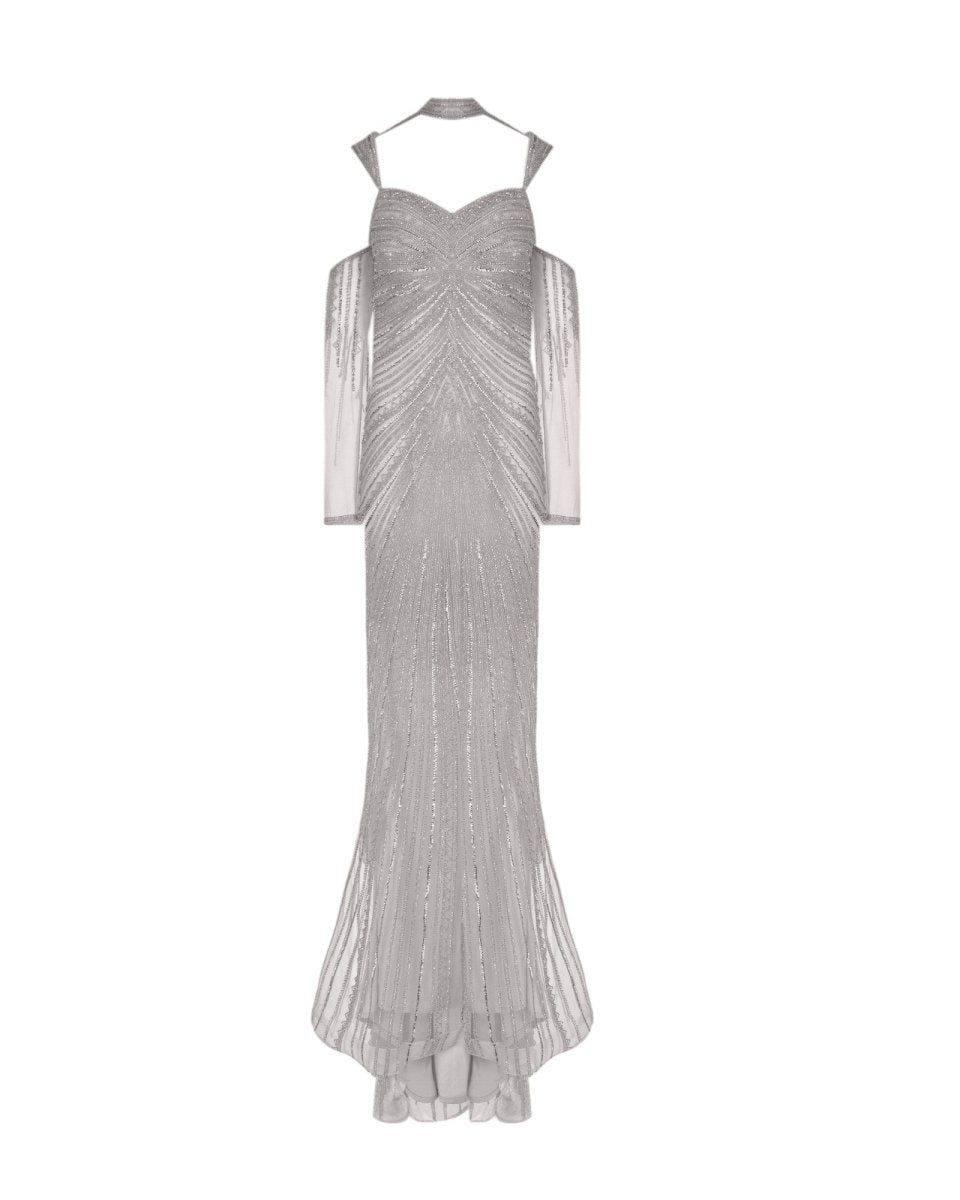 EMBELLISHED COLD - SHOULDER GOWN - Nakhle.Ets - Dresses