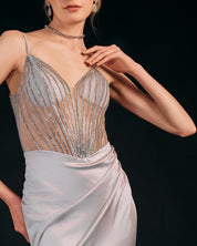 EMBELLISHED DRAPED EVENING GOWN - Nakhle.Ets - Dresses