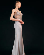 EMBELLISHED DRAPED EVENING GOWN - Nakhle.Ets - Dresses