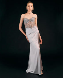 EMBELLISHED DRAPED EVENING GOWN