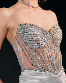 EMBELLISHED DRAPED EVENING GOWN