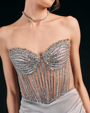 EMBELLISHED DRAPED EVENING GOWN - Nakhle.Ets - Dresses