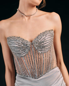 EMBELLISHED DRAPED EVENING GOWN