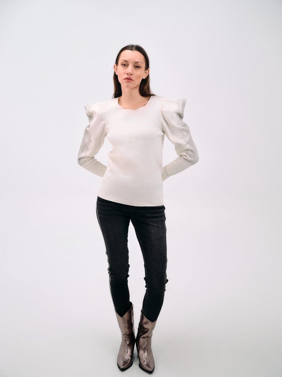 EMBELLISHED PUFF - SLEEVE SWEATSHIRT - Nakhle.Ets - Blouse