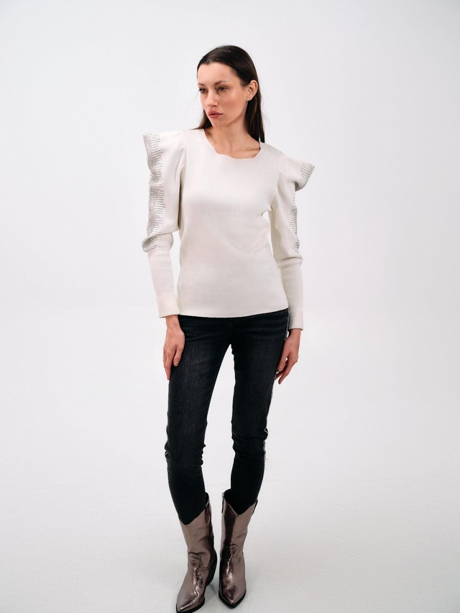 EMBELLISHED PUFF - SLEEVE SWEATSHIRT - Nakhle.Ets - Blouse