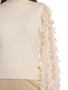 EMBELLISHED SLEEVE KNIT BLOUSE