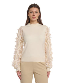 EMBELLISHED SLEEVE KNIT BLOUSE