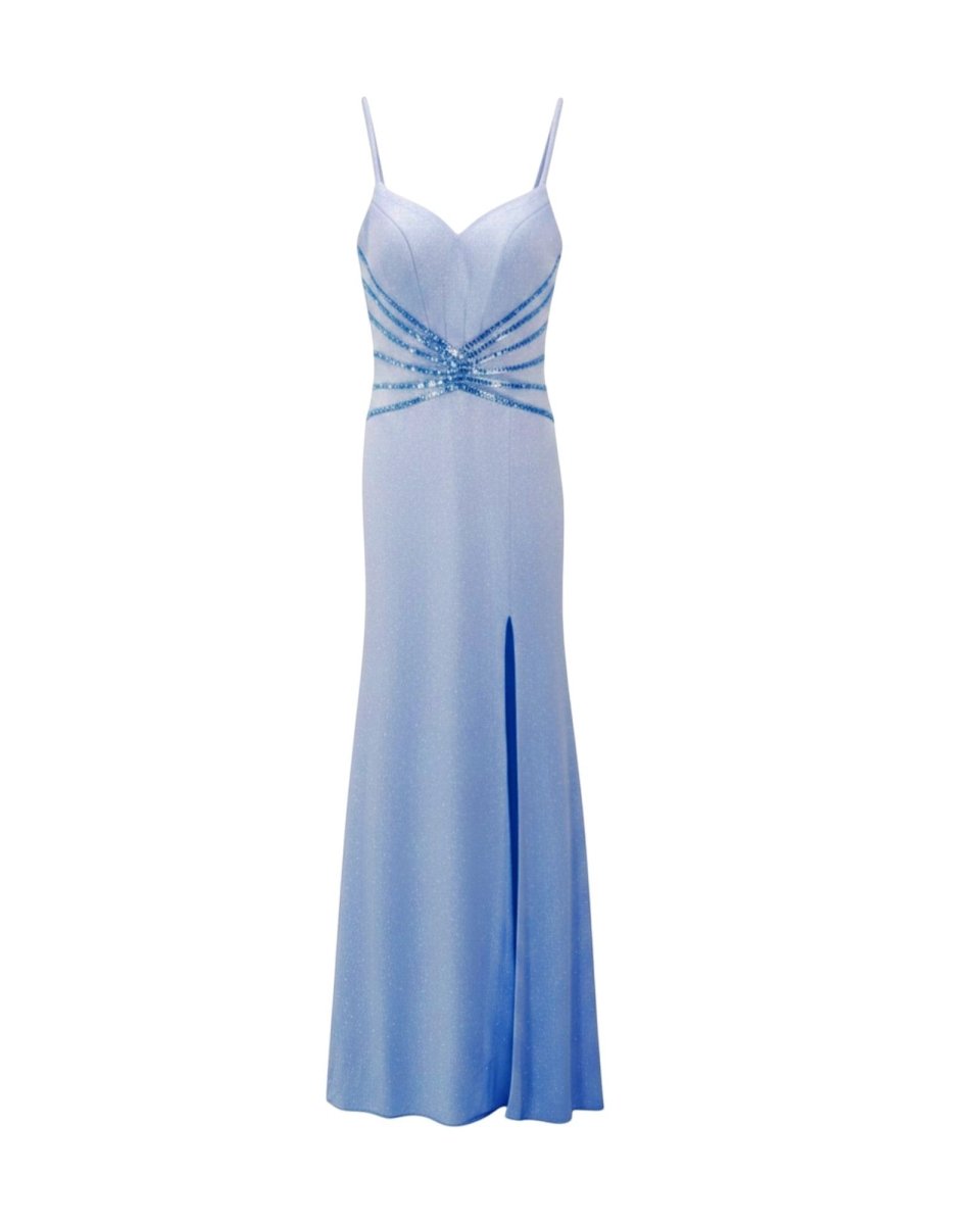 EMBELLISHED SLIT EVENING GOWN