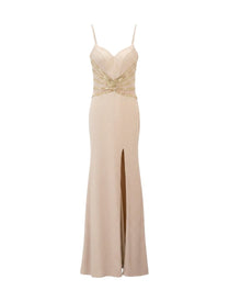 EMBELLISHED SLIT EVENING GOWN
