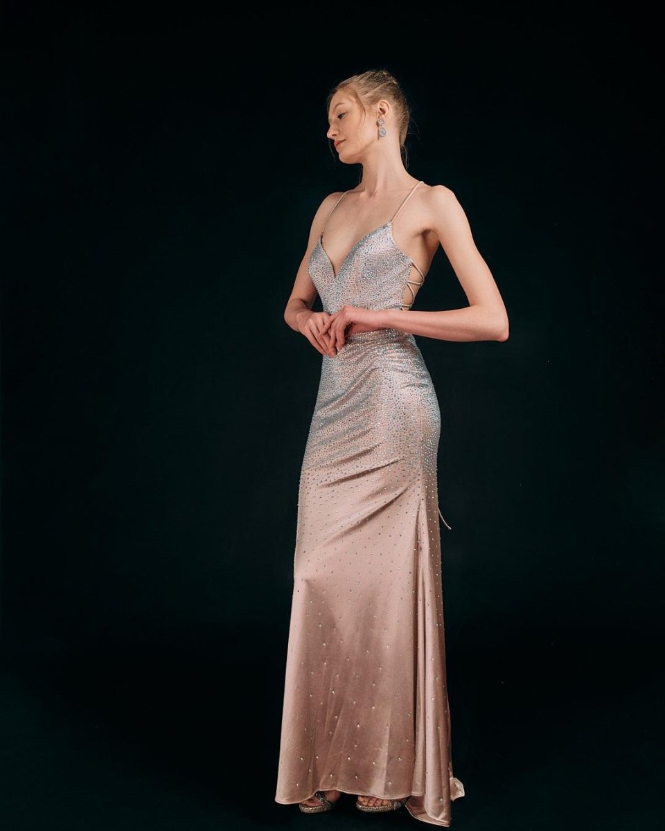 EMBELLISHED SPAGHETTI STRAP GOWN - Nakhle.Ets - Dresses