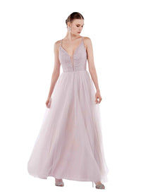 EMBELLISHED TULLE PLUNGE GOWN