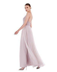 EMBELLISHED TULLE PLUNGE GOWN