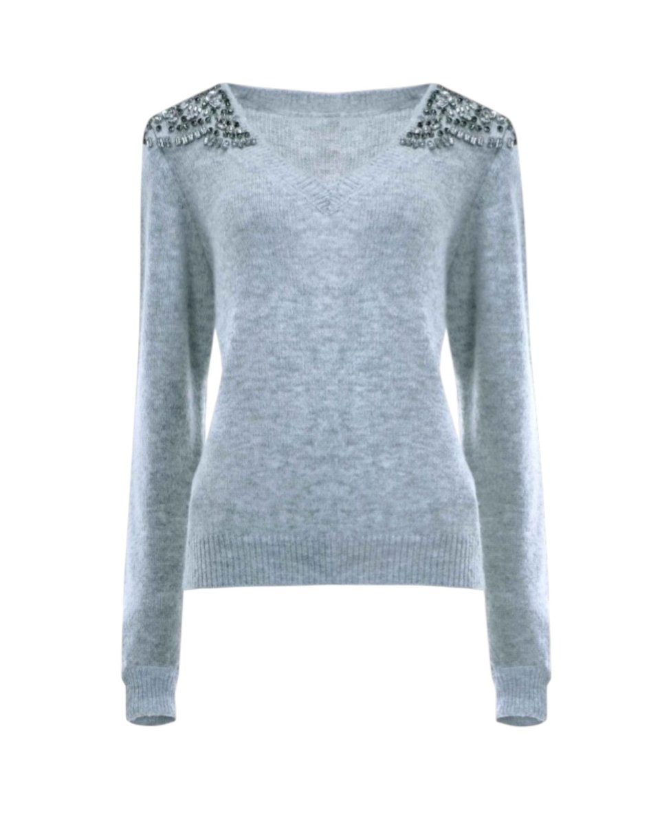 EMBELLISHED V-NECK SWEATER