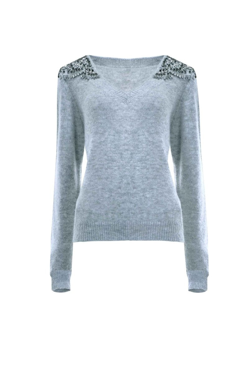 EMBELLISHED V - NECK SWEATER - Nakhle.Ets - Sweaters