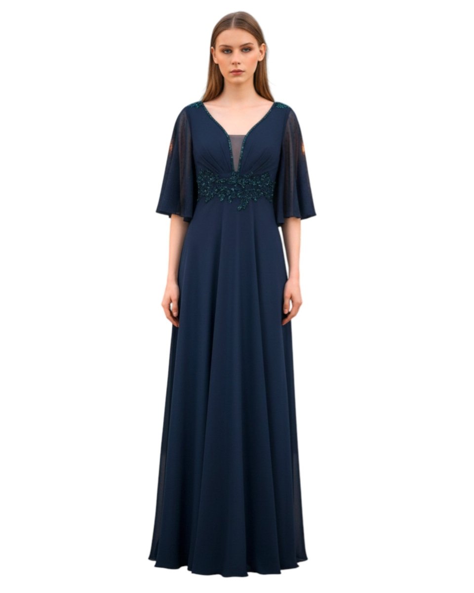 EMBELLISHED WAIST FLOWY GOWN