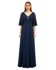 EMBELLISHED WAIST FLOWY GOWN