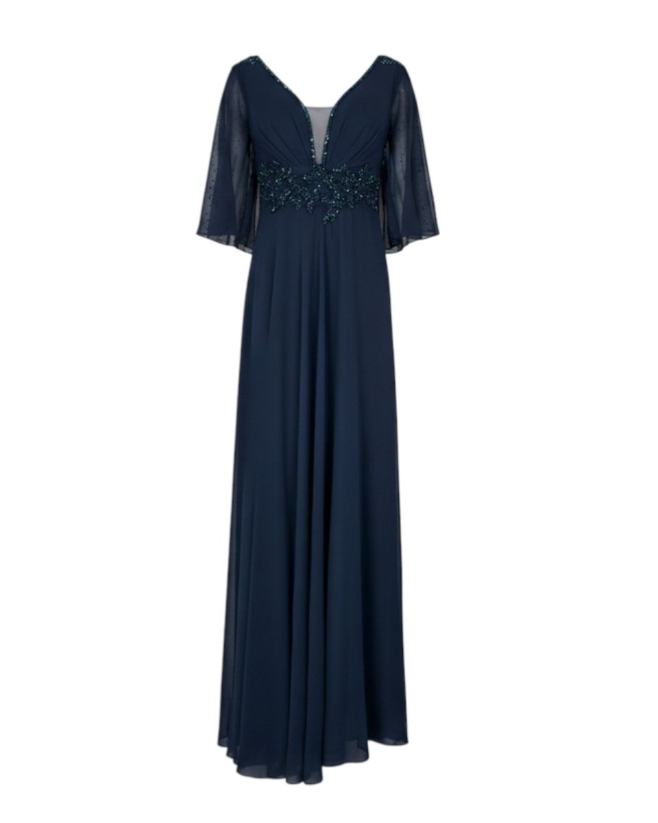 EMBELLISHED WAIST FLOWY GOWN