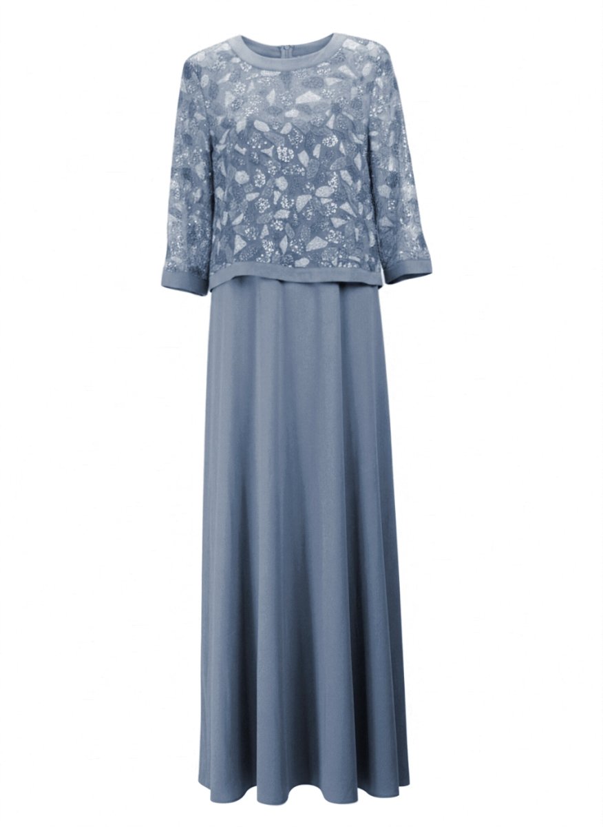 EMBROIDERED OVERLAY EVENING DRESS