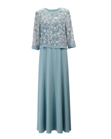 EMBROIDERED OVERLAY EVENING DRESS