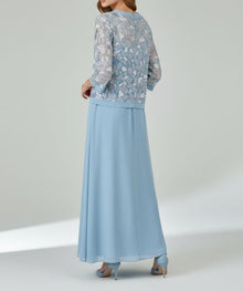 EMBROIDERED SHEER OVERLAY EVENING DRESS