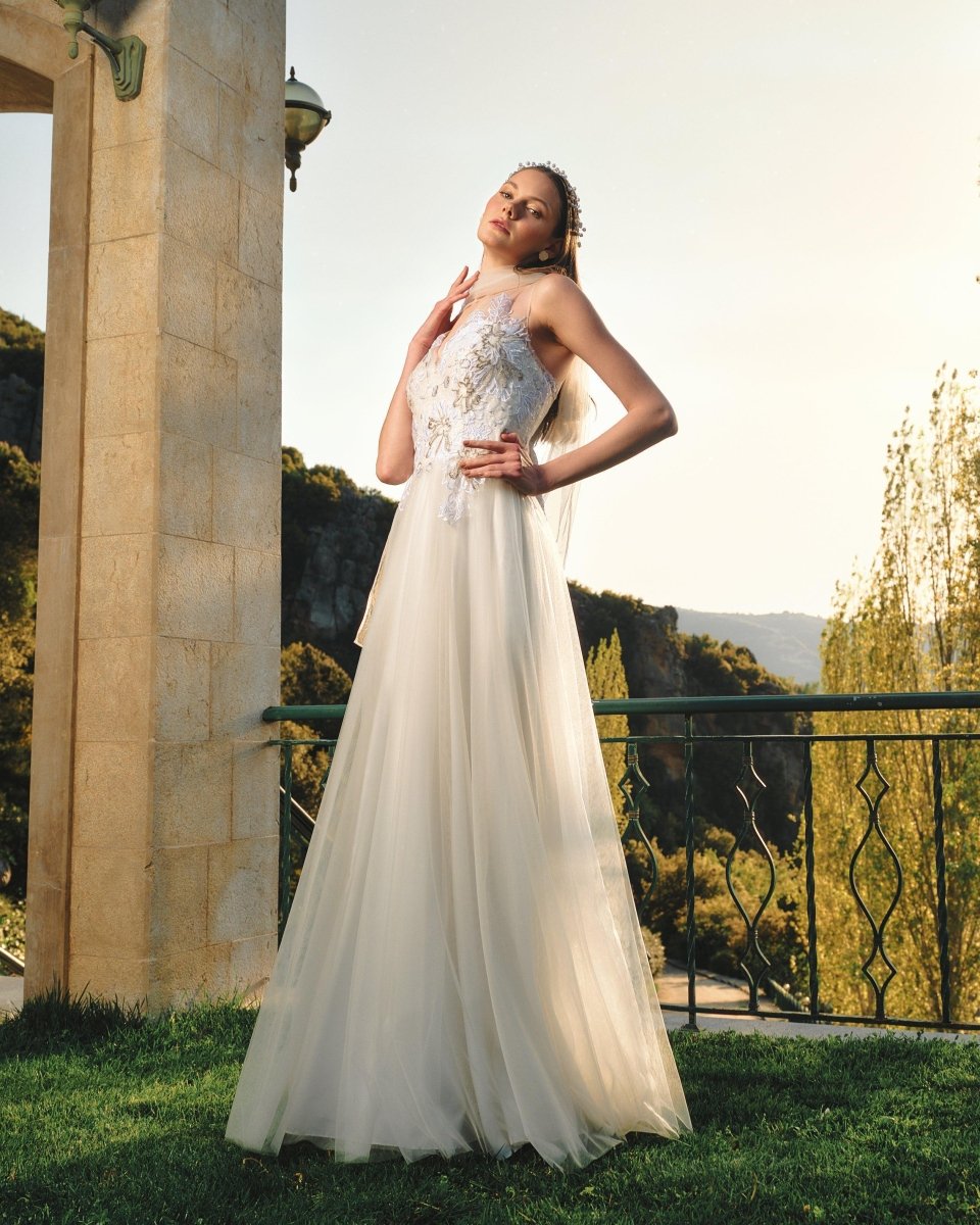 EMBROIDERED TULLE BRIDAL GOWN