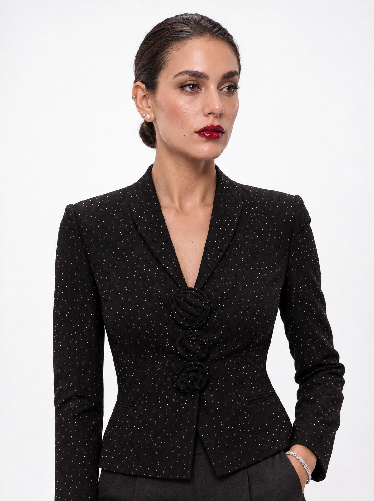 ROSETTE-CLOSURE SHAWL COLLAR JACKET