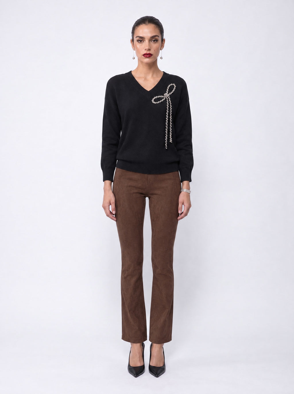 HIGH-WAISTED STRAIGHT SUEDE-LOOK TROUSERS