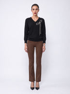 HIGH-WAISTED STRAIGHT SUEDE-LOOK TROUSERS