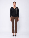BEADED BOW V-NECK KNIT SWEATER