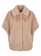 FAUX FUR CAPE COAT WITH POINTED COLLAR