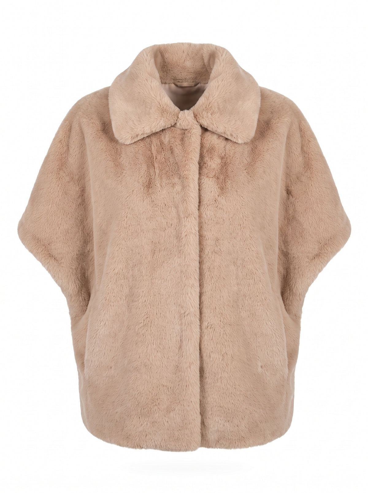 FAUX FUR CAPE COAT WITH POINTED COLLAR