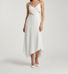 ASYMMETRIC SATIN SLIP DRESS WITH CRYSTAL STRAPS