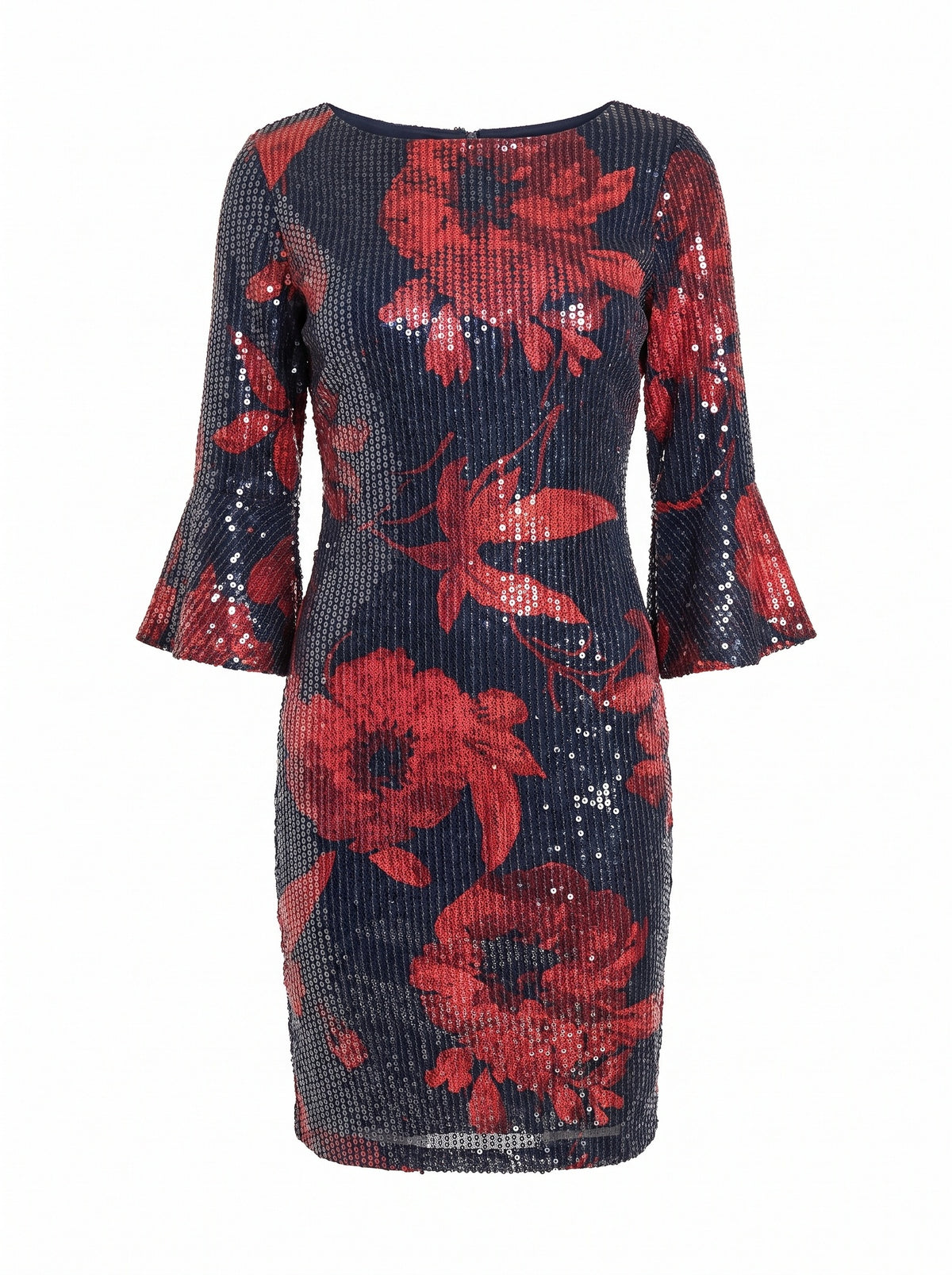 Black Sequin Floral Midi Dress