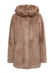 HOODED FAUX FUR MIDI COAT