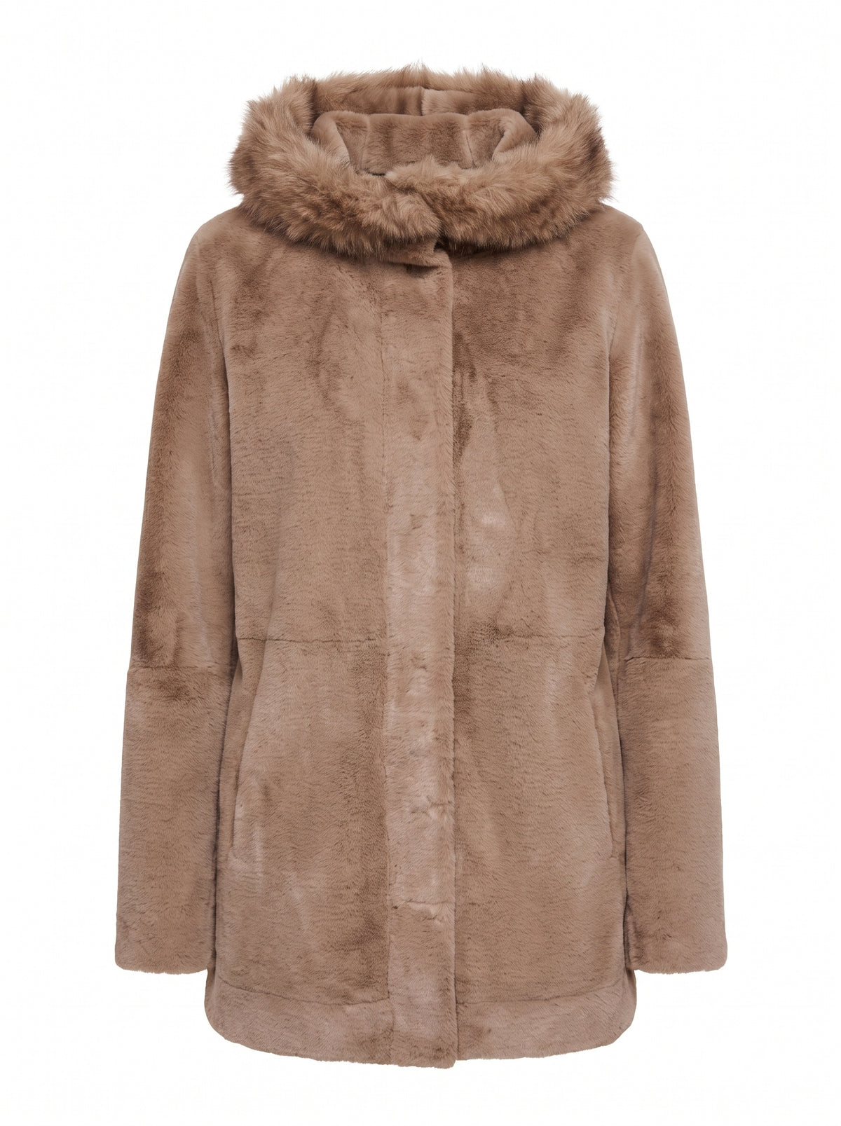 HOODED FAUX FUR MIDI COAT