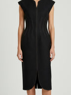 TOPSTITCH DETAIL V-NECK MIDI DRESS