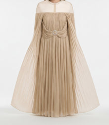 PLEATED CHIFFON CAPE GOWN