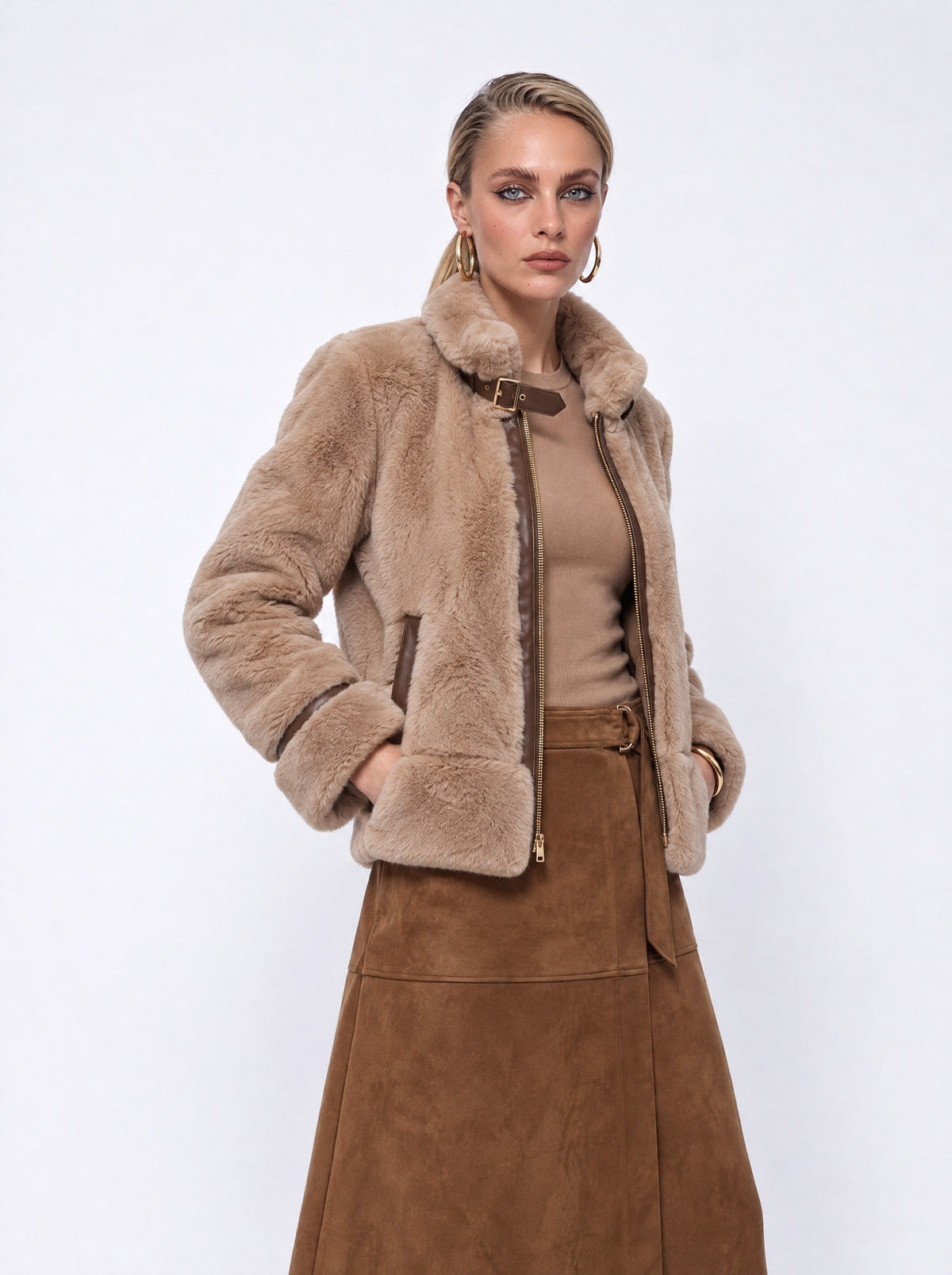FAUX FUR AVIATOR-STYLE JACKET