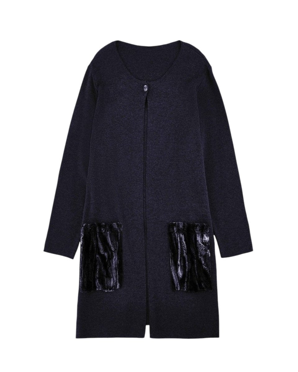FAUX FUR POCKET CARDIGAN