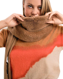FAUX FUR TRIMMED KNIT SCARF