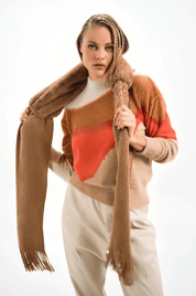 FAUX FUR TRIMMED KNIT SCARF