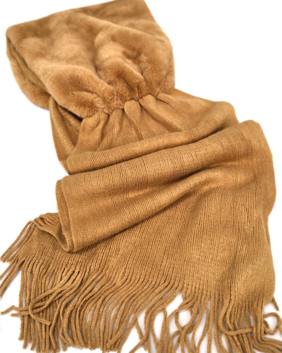 FAUX FUR TRIMMED KNIT SCARF