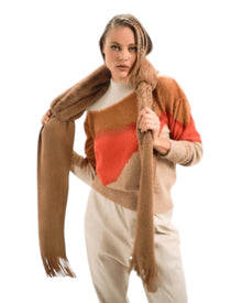 FAUX FUR TRIMMED KNIT SCARF