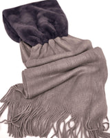 FAUX FUR TRIMMED KNIT SCARF