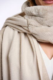 FAUX FUR TRIMMED KNIT SCARF