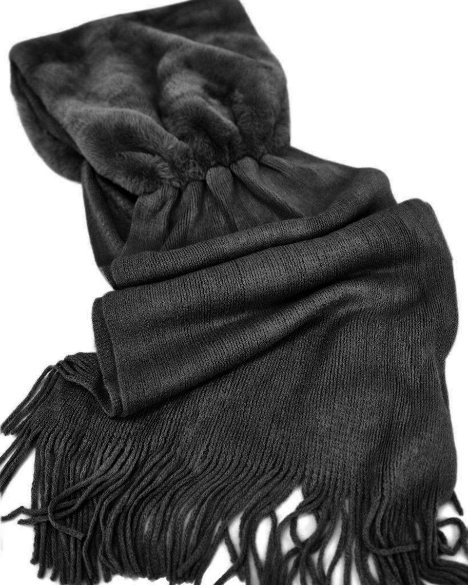 FAUX FUR TRIMMED KNIT SCARF