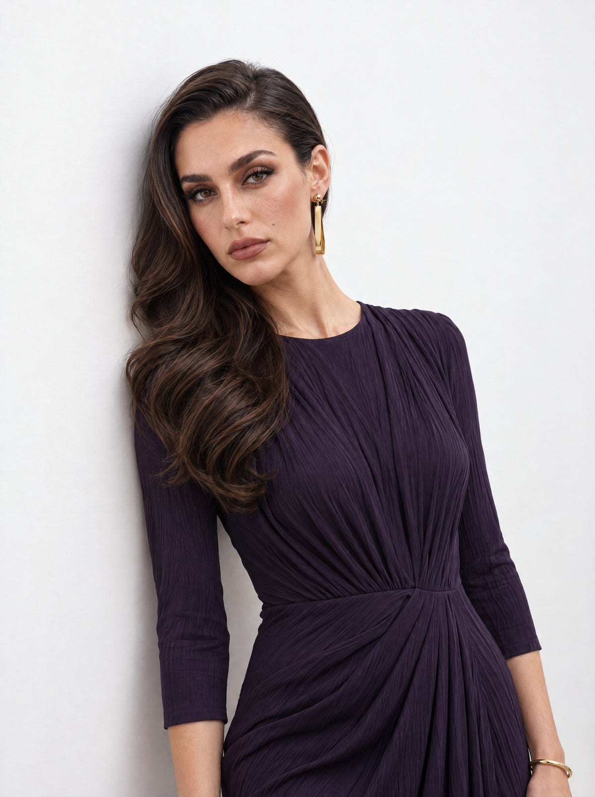 DRAPED WAIST CREPE MIDI DRESS